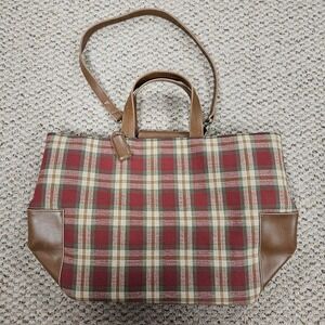 Longaberger Homestead Purse Red Plaid Large Tote Cottagecore Autumn Bucket